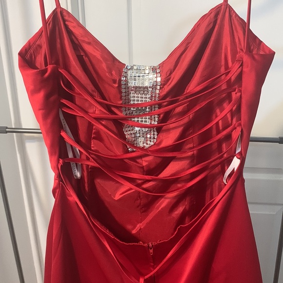 Red Satin like Dress with corset back - Picture 4 of 6